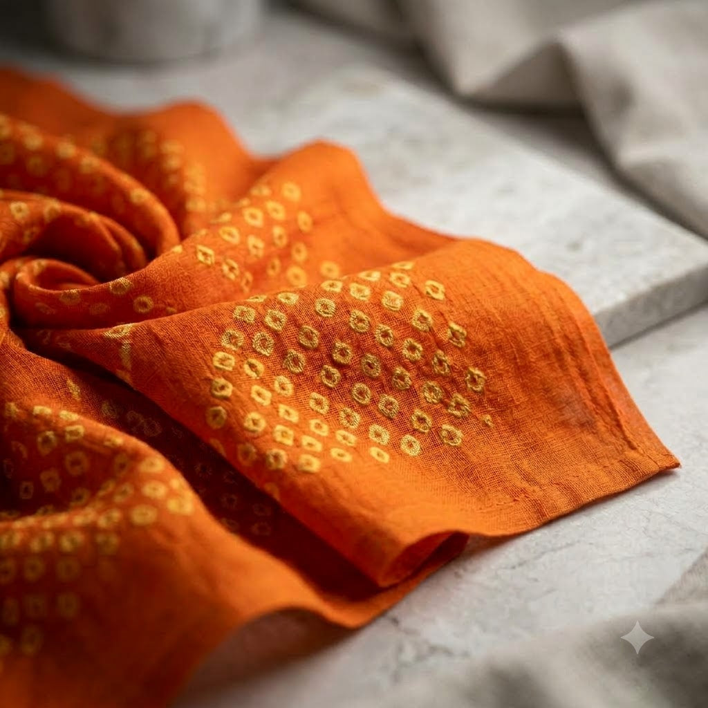 Saffron Glow Bhandhani Kurta Skirt Set With Dupatta