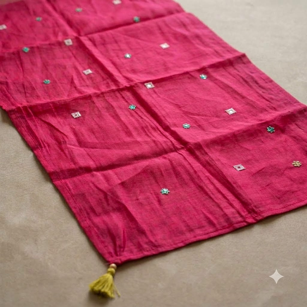 Mirror Work Embroidery Kurti Pant Set With Dupatta
