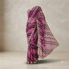 Purple & Wine Lehariya Chiffon Saree with Light Golden Zari Embroidery