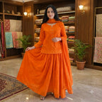 Saffron Glow Bhandhani Kurta Skirt Set With Dupatta
