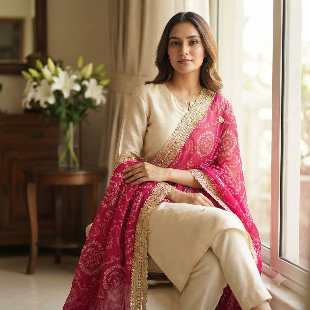 Magenta Chiffon Bandhani Dupatta