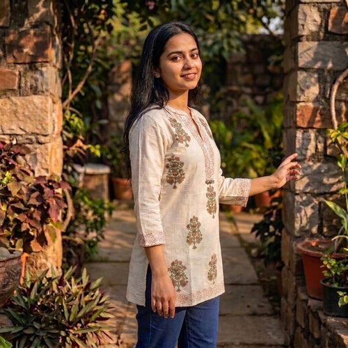 Hand Block Cotton Short Kurti