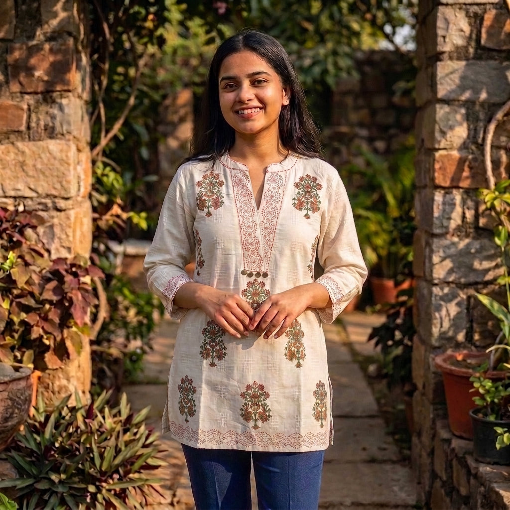 Hand Block Cotton Short Kurti